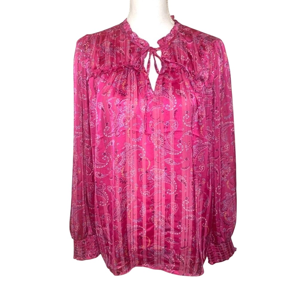 NWT Maison d' Amelie Paris Pink Floral Paisley Boho Top Blouse Women Size Large
